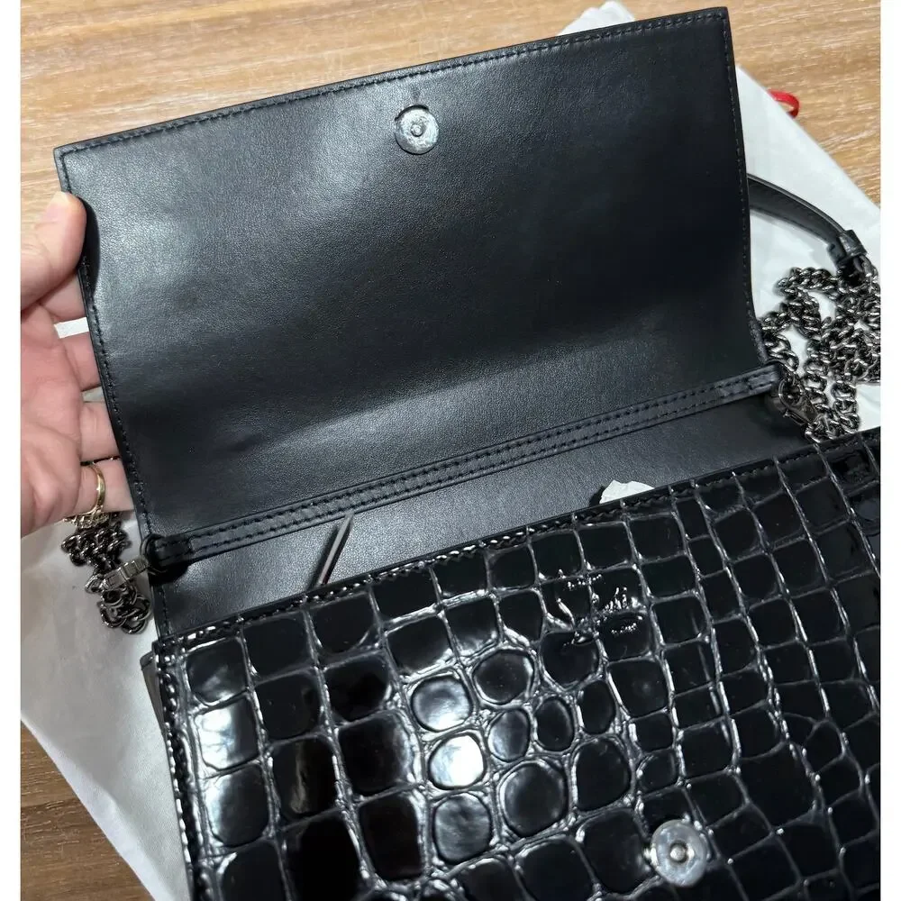 Christian Louboutin Paloma Croc Leather Crossbody Clutch Bag Black